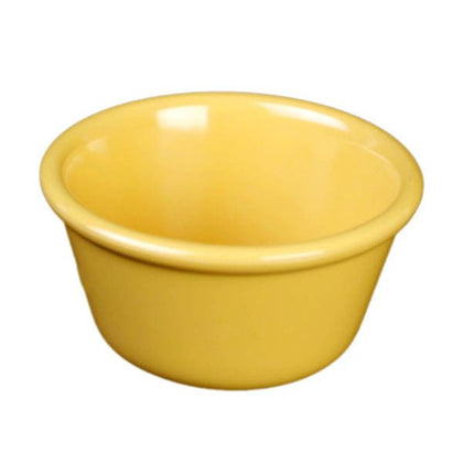 Yanco Smooth Ramekin NC-538YL These yellow ramekin dishes are made from high-quality melamine material, that makes its dinnerware look like ceramics. These Milestone collection ramekins are commonly used for preparing and serving individual portions of a variety of dishes like creme brulee, cheese or egg dishes, macaroni and cheese, french onion soup and other food. These ramekin dishes would be perfect for your fine-dining restaurant, catered events, outdoor dining area or even hotels.