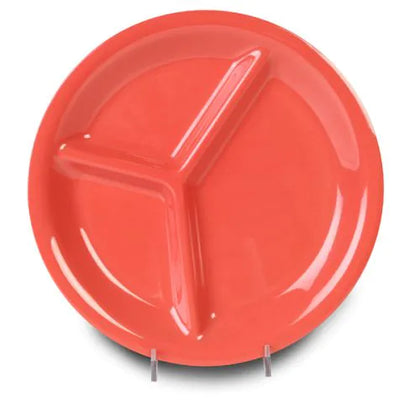 Yanco Three-Compartment Plate MS-710RD is made from durable and reliable melamine material, which makes the plate look like ceramics. Melamine tableware is a perfect solution for those who choose a reliable, durable, high-quality and affordable dinnerware for their food-serving establishment. These round 3-compartment plates are easy to clean, NSF listed and BPA safe.