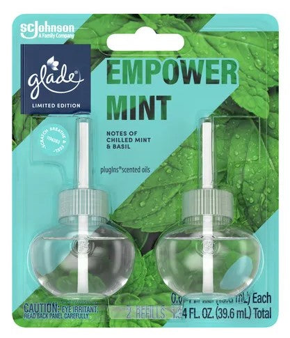 Glade Scented Oil Refill Empower Mint, 0.67oz – 2-pack of refreshing mint fragrance refills for Glade PlugIns air fresheners.