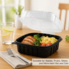 EcoQuality white foam clamshell take out boxes open and stacked