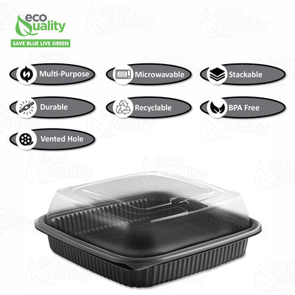 EcoQuality 36oz black plastic container with clear dome lid