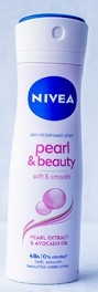 Nivea Pearl & Beauty Deodorant Spray, 150ml can with pearl extract formula for smooth underarms and 48-hour odor protection.