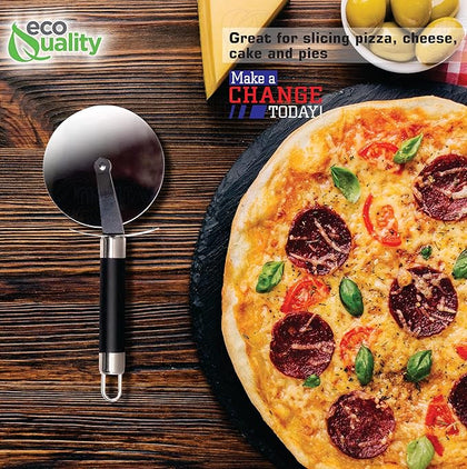 stainless steel pizza cutter wheel sharp blade 8.5 inch durable construction ergonomic handle precise cuts pies baked goods easy to clean dishwasher safe professional kitchen home use