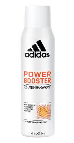 Adidas Power Booster men’s deodorant body spray 150ml, case of 12 cans, providing long-lasting freshness and odor protection