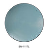 This Round Plate is made from durable melamine, it features a stylish gray base with vibrant teal accents, making it ideal for casual dining or serving in restaurants, cafes, and household dining. High quality affordable dinnerware.