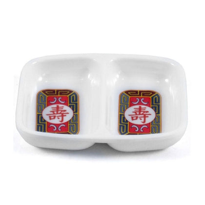 Yanco Double Sauce Dish LG-1102 A perfect solution to serve sauces, dips, spices, and herbs that accompany the oriental dishes in your food-serving establishment. Thanks to the high-quality, reliable and affordable melamine material, these sauce dishes can With stand the heavy commercial use. While looking like they are handmade ceramics such dishes won't chip, break, or stain. The Longevity collection is performed in Asian style, that will perfectly fit most of the establishments' designs.