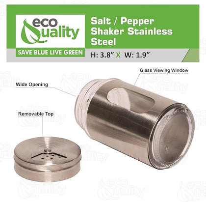 stainless steel salt and pepper shakers with window sleek design durable easy to refill transparent viewing window modern kitchen dining accessory compact size seasoning containers