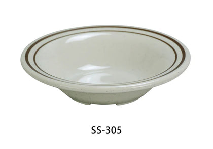 This fruit bowl is made from durable melamine, this fruit bowl from the Sesame Collection features a tan finish that complements various table settings. With a 3.5 Oz capacity, it is perfectly sized for serving fruit or small portions. Its sturdy, chip-resistant design ensures longevity, while the elegant sesame pattern adds a subtle decorative touch, making it suitable for both everyday use and professional catering environments. Elevate your dining experience with these high quality restaurant dinnerware.