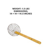 Stainless steel coarse mesh skimmer with a bamboo handle, 14 inches, designed for lifting and straining larger food items with ease.



