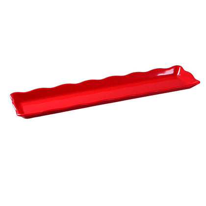 Yanco Scallop Edged Display Tray DC-6021R 12/Pcs Ideal for serving hot or cold appetizers, slices of bread, desserts, and other food for the entire table. Made from melamine material, it is popular for being reliable and having an unbreakable structure. The stylish Deli collection has a distinctive appearance featuring dinnerware With a glossy finish. It can be used in restaurants and catered events, outdoor dining areas, diners and cafes, and even hotels and poolside parties.