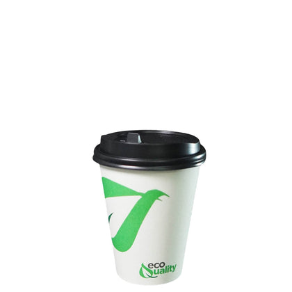 Disposable Compostable Biodegradable White Paper Coffee Cups with Black Dome (10oz, 12oz, 16oz, 20oz)