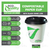 Disposable Compostable Biodegradable White Paper Coffee Cups with Black Dome (10oz, 12oz, 16oz, 20oz)