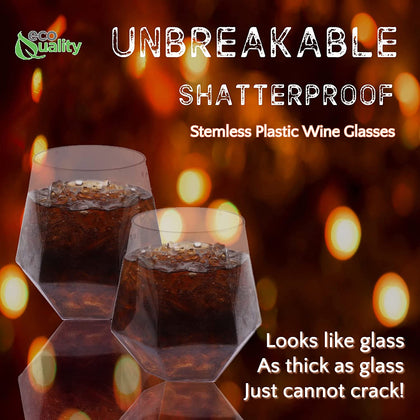 Elegant Stemless Clear Disposable Diamond Plastic Cocktail Wine Tumbler 12oz
