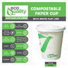 Disposable Compostable Biodegradable White Paper Coffee Cups with Flat Lids (8oz, 10oz, 12oz, 16oz, 20oz)