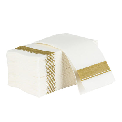 Elegant Cloth-Like Disposable Paper Dinner Napkins Border Gold