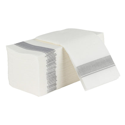 Elegant Cloth-Like Disposable Paper Dinner Napkins Border (Silver, Gold)
