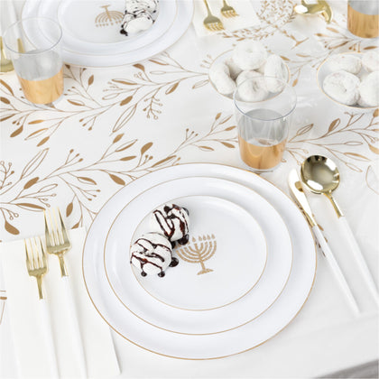 Chanukah Table Cover White/Gold 54″x108″