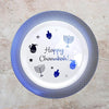 Menorah Design White Chanukah Plates with Blue Stamp Rim (7.5inch, 10.5inch, 12inch)