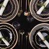 Disposable Fancy Black Plastic Plates Gold Rim Contemporary Collection (7.5inch, 10.5inch)